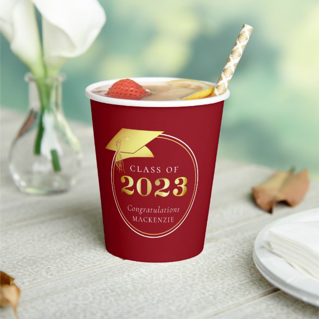 Graduation 2023 Gold Red Personalized Paper Cups (Insitu)