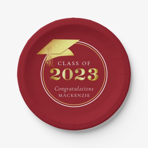 Graduation 2023 Gold Red Personalized Paper Plates