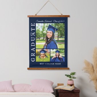 Graduation 2023 Grad Photos Navy Blue Keepsake Hanging Tapestry | Zazzle