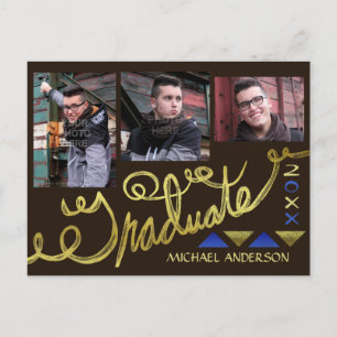 Graduation 2023 Photo Collage Faux Gold Typography Announcement Postcard
