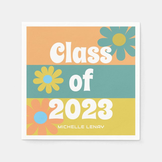 Graduation 2023 Retro Daisies Girls Personalized Napkins (Front)