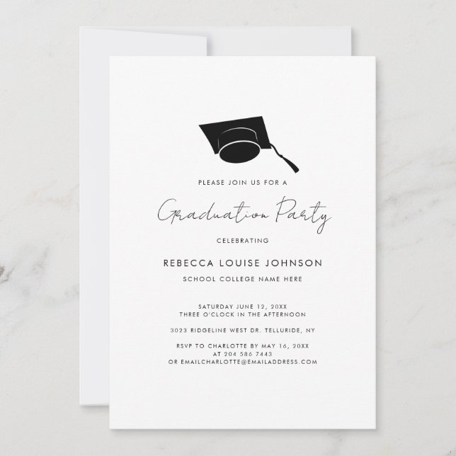 Graduation 2023 Script Stripes Elegant Grad Party Invitation (Front)