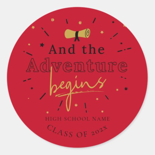 Graduation 2024 And The Adventure Begins Red Classic Round Sticker