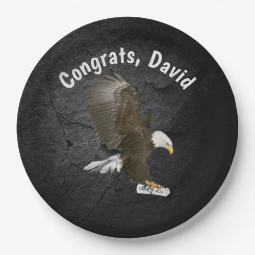 Graduation 2024 Bald Eagle with Diploma and Name Paper Plates