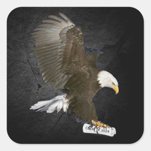 Graduation 2024 Bald Eagle with Diploma   Square Sticker