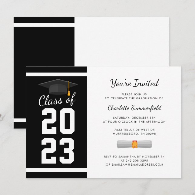 Graduation 2024 Black and White Grad Party Invitation (Front/Back)