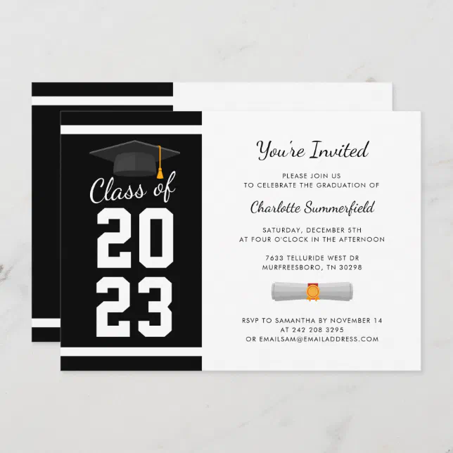 Graduation 2024 Black and White Grad Party Invitation | Zazzle