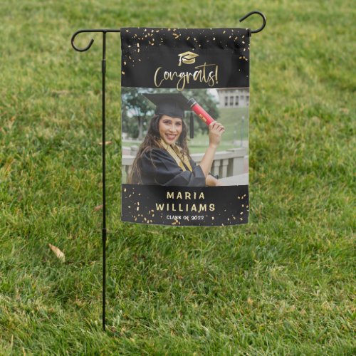 Graduation 2024 Black Gold Photo Outdoor Garden Flag