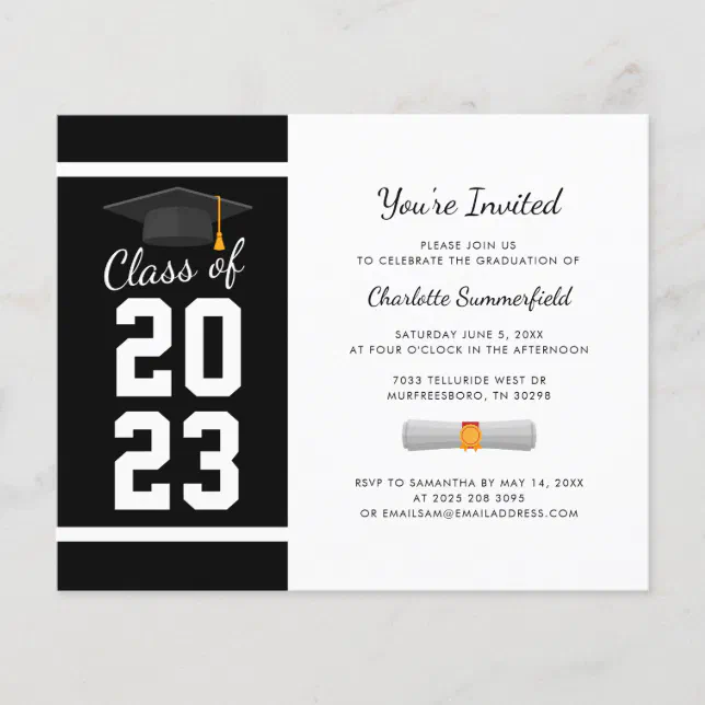 Graduation 2024 Black White Grad Party Invitation | Zazzle