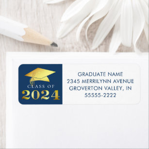 Graduation 2024 Blue Faux Gold or Custom Color Label