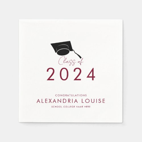 Graduation 2024 Burgundy Elegant Party Paper Napkins