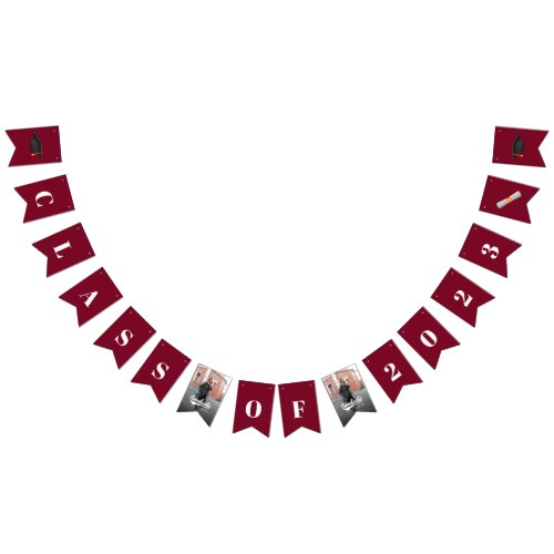 Graduation 2024 Burgundy Photos Grad Party Bunting Flags