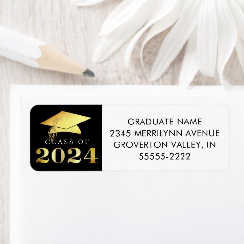 Graduation 2024 Elegant Faux Gold Foil Black Label