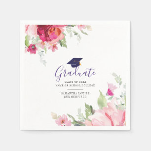 Graduation 2024 Elegant Floral Script Custom Paper Napkins