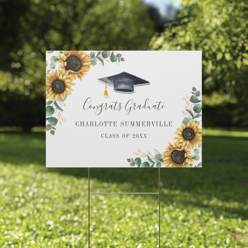 Graduation 2024 Eucalyptus Sunflower Script Party Sign