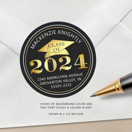 Graduation 2024 Faux Gold Foil Return Address Classic Round Sticker