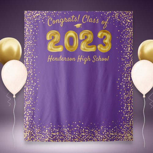 Graduation 2024 Gold Balloon Purple Photo Backdrop