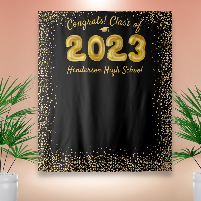 Graduation 2024 Gold Balloons Black Photo Backdrop (Creator Uploaded)