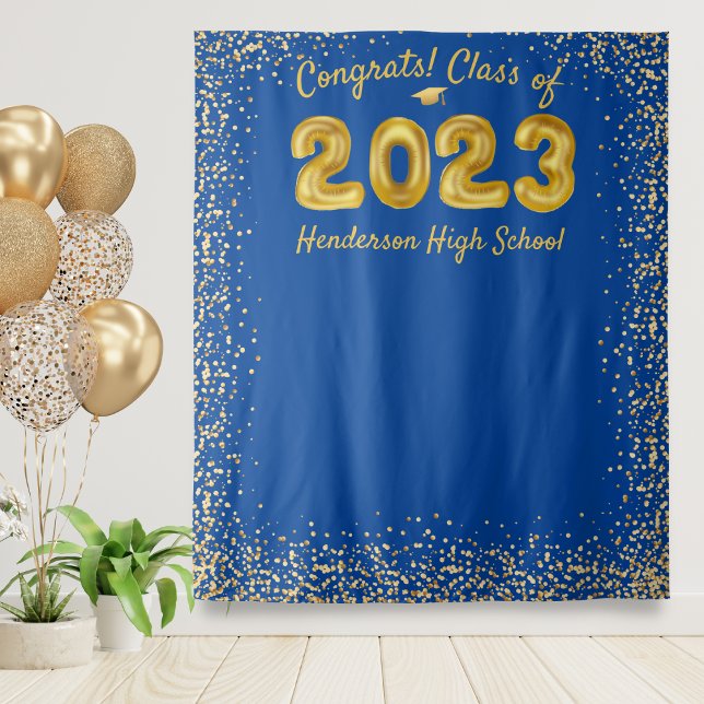 Graduation 2024 Gold Balloons Blue Photo Backdrop (Creator Uploaded)