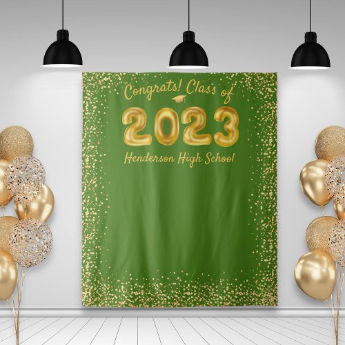 Graduation 2024 Gold Balloons Green Photo Backdrop