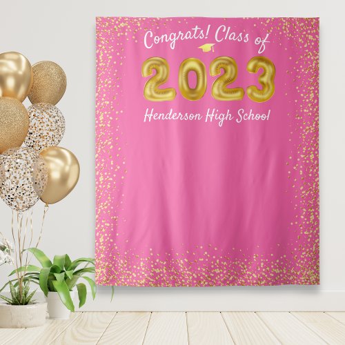 Graduation 2024 Gold Balloons Pink Photo Backdrop