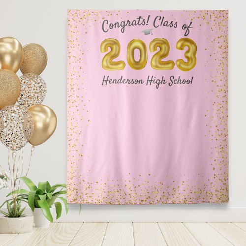 Graduation 2024 Gold Balloons Pink Photo Backdrop