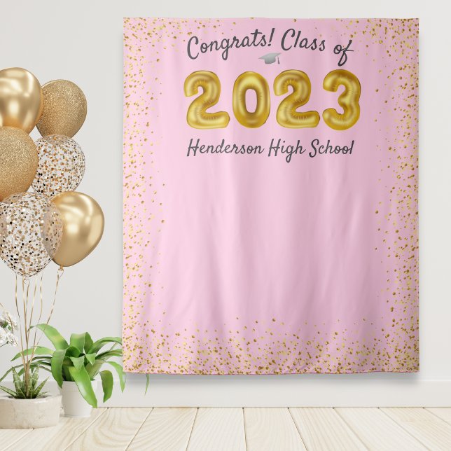 Graduation 2024 Gold Balloons Pink Photo Backdrop (Creator Uploaded)