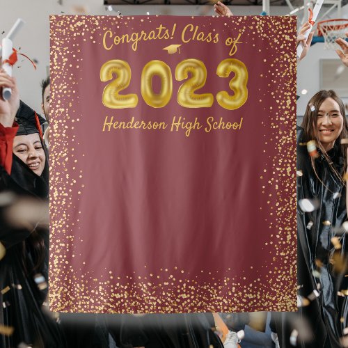 Graduation 2024 Gold Balloons Red Photo Backdrop