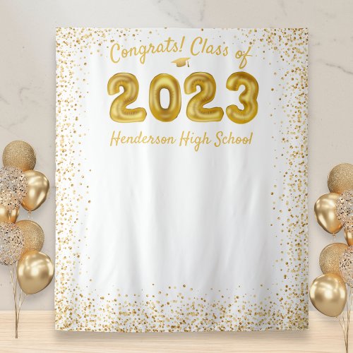 Graduation 2024 Gold Balloons White Photo Backdrop