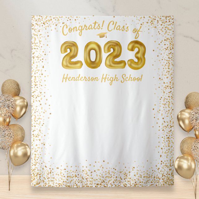 Graduation 2024 Gold Balloons White Photo Backdrop (Creator Uploaded)