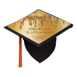 Graduation 2024 Gold Glitter Drips Name Year Graduation Cap Topper