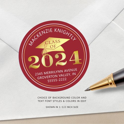 Graduation 2024 Gold Red or Custom Color Foil Classic Round Sticker