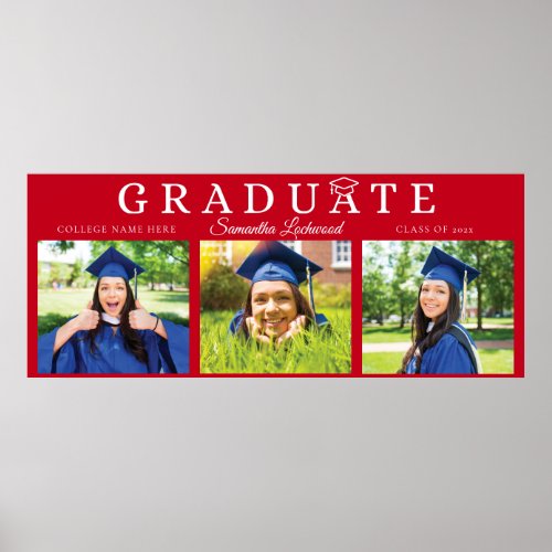 Graduation 2024 Grad 3 Photos Red Script Poster