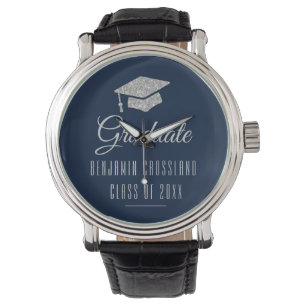 Graduation 2024 Grad Cap Gray Navy Blue Graduate Watch