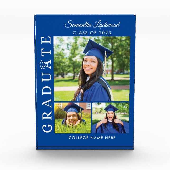 Graduation 2024 Grad Photo Collage Blue Keepsake (Front)