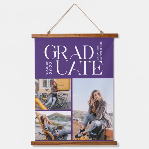 Graduation 2024 Grad Photo Collage Purple Hanging Tapestry