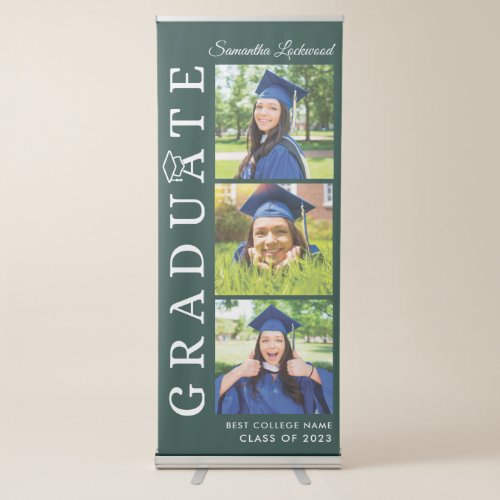 Graduation 2024 Grad Photo Green and White Retractable Banner