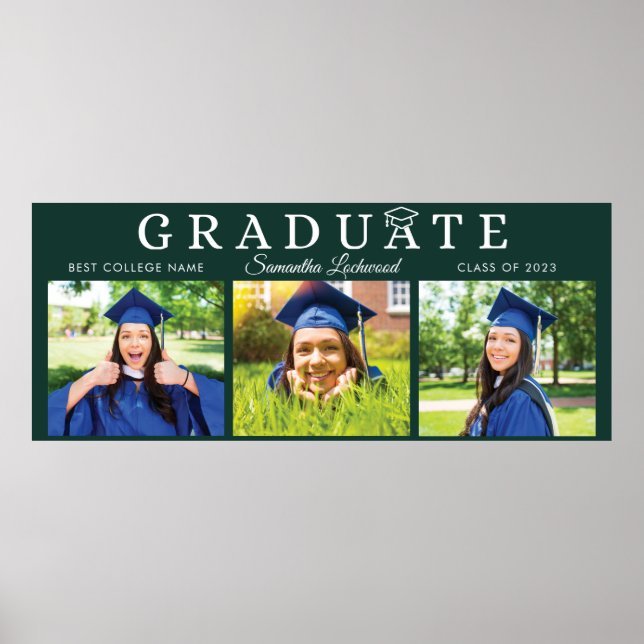 Graduation 2024 Grad Photos Green Script Poster (Front)