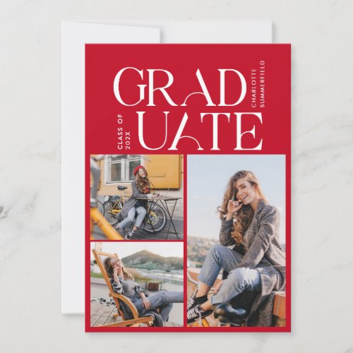 Graduation 2024 Grad Red and White Photo Party Invitation