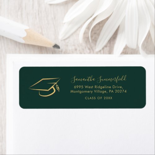 Graduation 2024 Graduate Cap Green Return Address Label