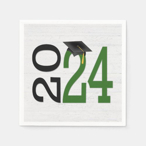 Graduation 2024 Green and Black On Wood  Napkins