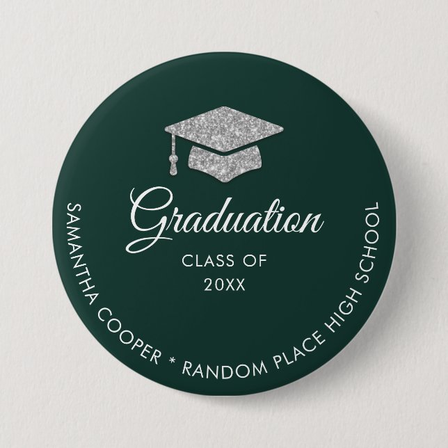 Graduation 2024 Green and White Keepsake Button (Front)