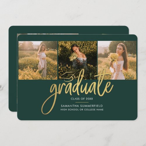 Graduation 2024 Green Photo Collage Script Grad Announcement