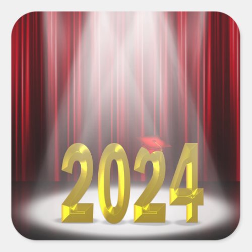 Graduation 2024 in Spotlight With Red Curtains Square Sticker