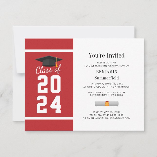 Graduation 2024 Modern Red White Invitation (Front)