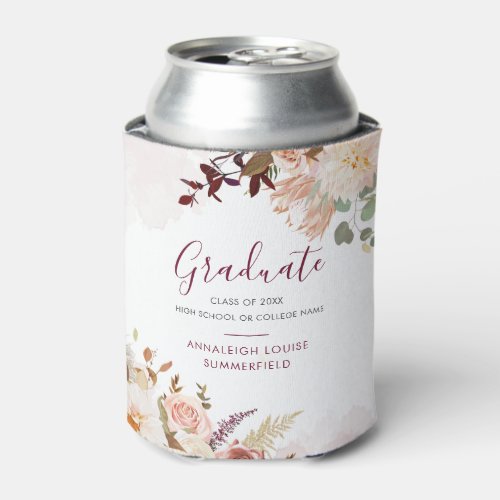 Graduation 2024 Modern Script Floral Grad Can Cooler