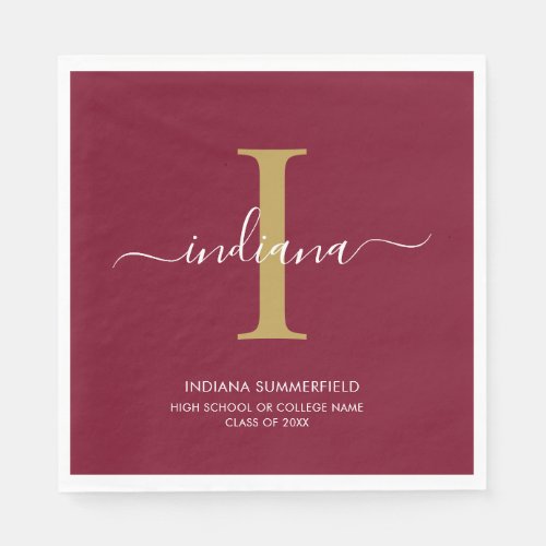 Graduation 2024 Monogram Script Burgundy Party Napkins