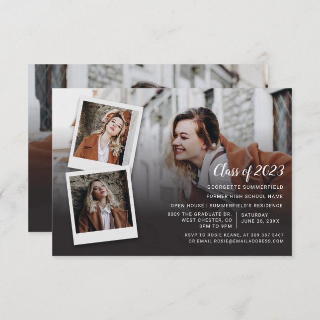 Graduation 2024 Multi-Photo Script Open House Invitation (Front/Back)