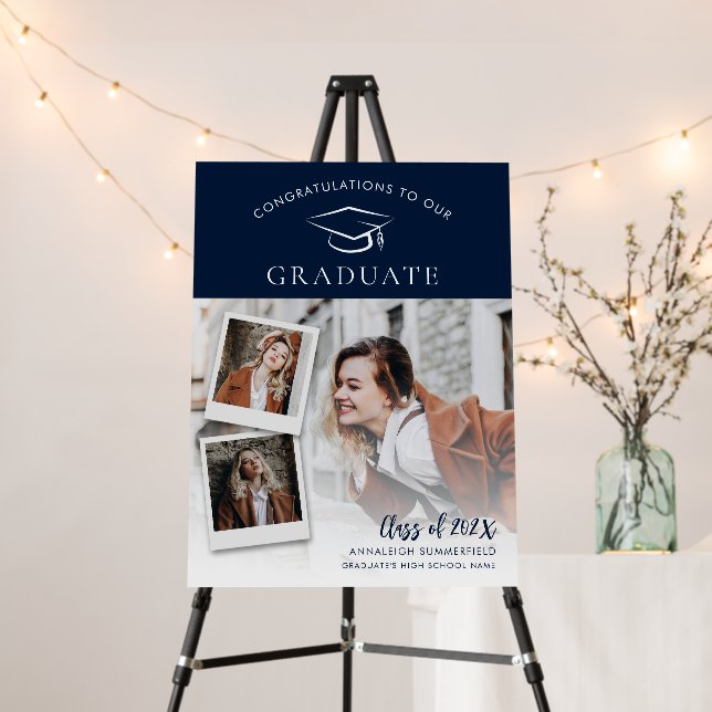 Graduation 2024 Navy Blue Photo Collage Grad Foam Board (In Situ (Stand))