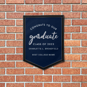 Graduation 2024 Navy Blue Silver Script Grad Pennant